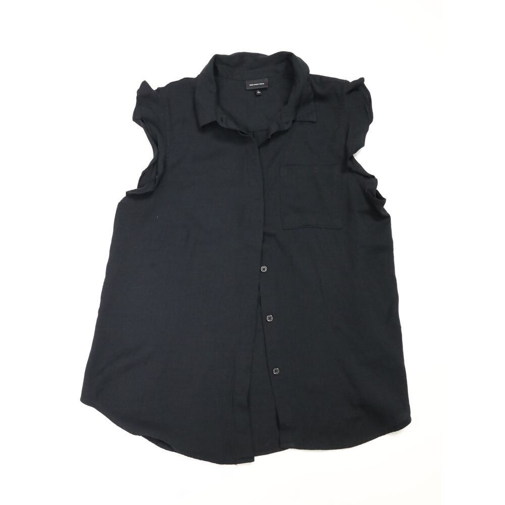 Who What Wear Black Sleeveless Blouse Ruffle Sleeve Lightweight Flowy Minimalist